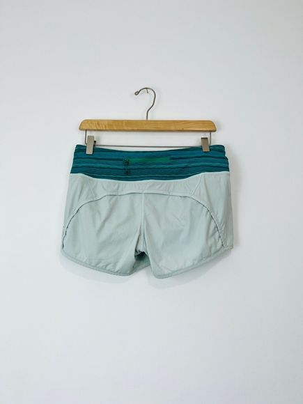 Lululemon Green Knit Trim Wide Waist Band Logo Short Yoga Gym Shorts UK S - Picture 8 of 10